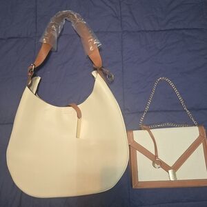 Elegant Cream and Tan Women's Handbag Set -  NEW